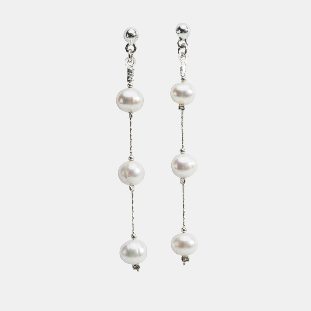 Aretes 3 perlas colgantes